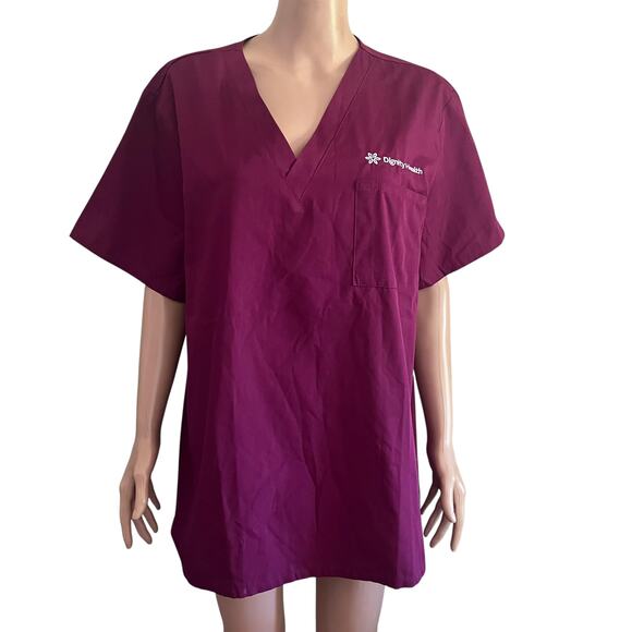 Dignity Health Scrub Top Burgundy Pullover New Vneck Medical - Picture 14 of 14